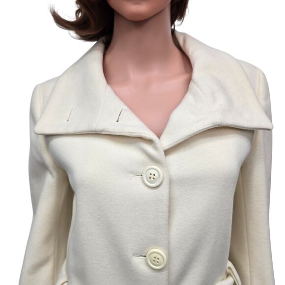 NWOT ZARA Basic Coat Peacoat Women S Cream/ Ivory Wool Belted Shawl Stand Collar - Picture 4 of 12